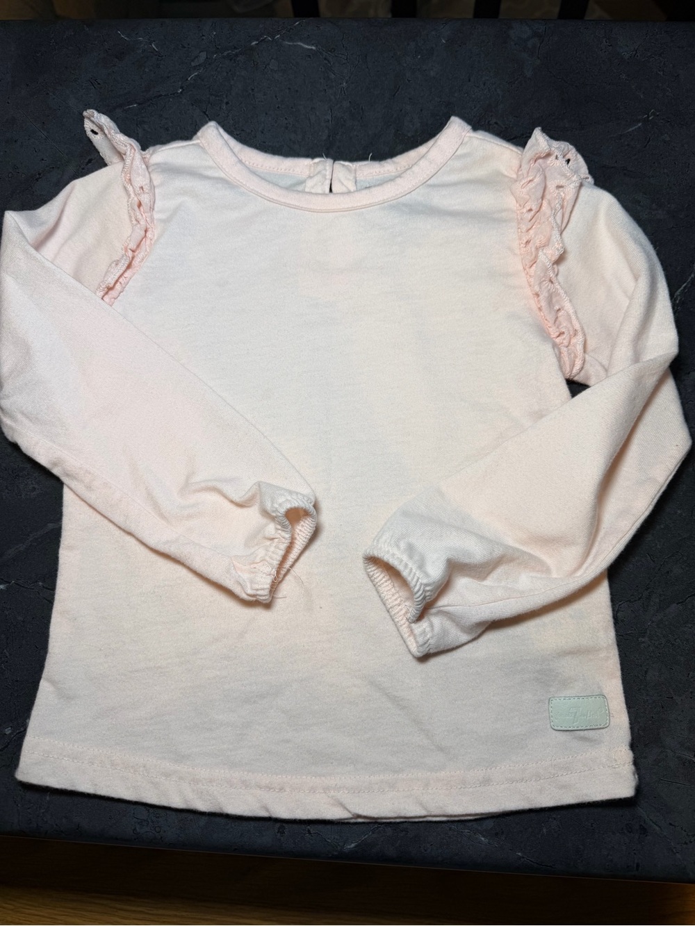 7 For All Mankind Toddler Girl's Pink Ruffle Shoulder Long Sleeve Top Size 24M